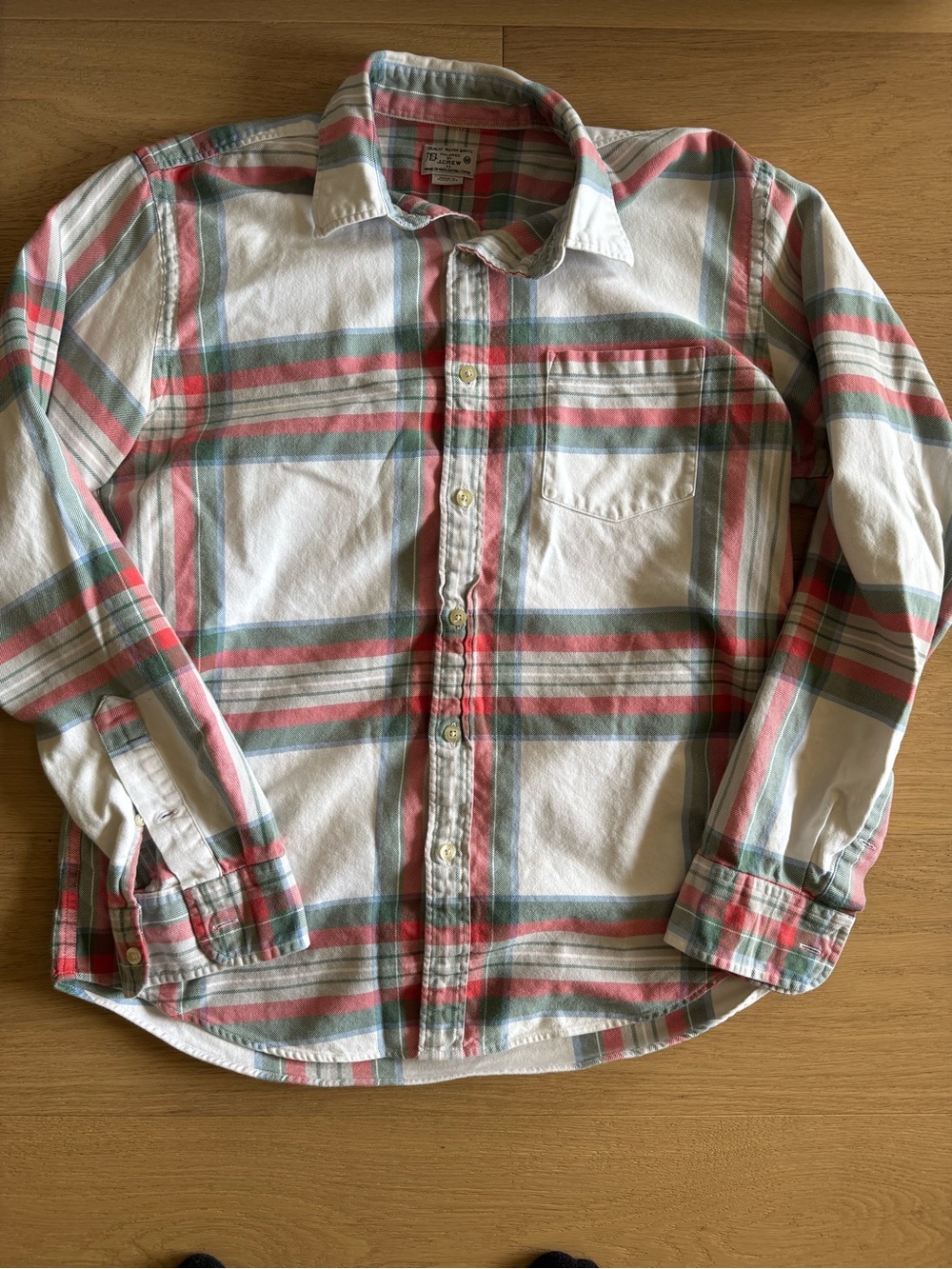 J. Crew Men's Plaid Button-Down Shirt in White, Red & Green